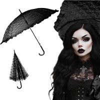 Zwarte gotische paraplu van 70 cm