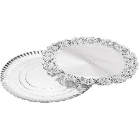 Dienblad van 35 cm rond van karton met zilveren kanten rand
