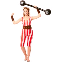 Rood-wit strongmankostuum voor dames