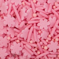 Lichtroze sprinkle-mix met bloemen, staafjes en bolletjes, 76 g - PME