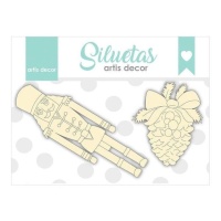 Chipboard van soldaatje en kerstpijnappel - Artis decor - 2 eenheden