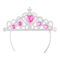 Roze en zilveren prinsessenkroon - 1 stuk