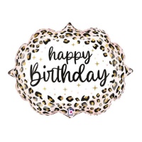 Ovaalvormige roze dierenprint 'Happy Birthday' ballon van 68 x 55 cm - Grabo
