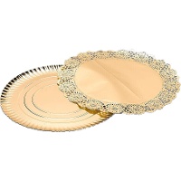 Ronde kartonnen dienblad van 30 cm met gouden papieren kant