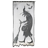 Zwarte kanten deurdecoratie met heks, 2,10 x 1,00 m