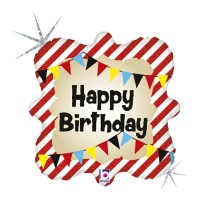 Gestreepte 'Happy Birthday' vierkante ballon van 46 cm - Grabo