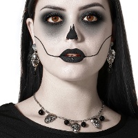 Set van zilveren schedel oorbellen en ketting