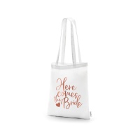 Witte stoffen tas Here Comes The Bride van 39 x 42 cm - 1 stuk