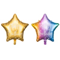 Stervormige Happy Birthday ballon met sterren van 40 cm - Partydeco