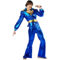 Blauw metallic disco stijl kostuum voor mannen