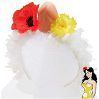 Hoofdband met witte sluier, penis en gekleurde bloemen