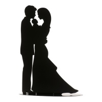 Bruiloftstaarttopper silhouet bruidspaar met baby van 18 cm