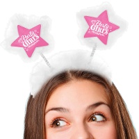 Haarband met roze sterren en witte veren