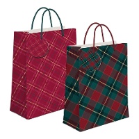 Cadeauzakje van 23 x 18 x 10 cm in kersttartan - 1 stuk