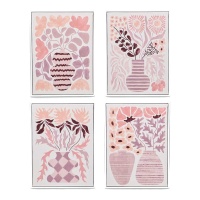 Set van 4 schilderijen met roze vazen, 30 x 40 cm
