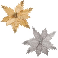 Kerstdecoratieve tak met glitterbloem van 25 cm