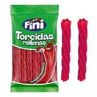 Gevlochten rode drop gevuld met aardbei - Fini - 125 gr