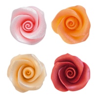 Parelachtige suikerversieringen van gekleurde rozen 4 cm - Dekora - 16 eenheden