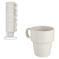 360 ml stapelbare mok met witte houder - 6 stuks