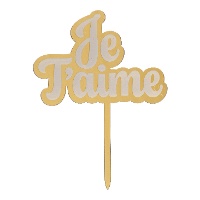 Taarttopper 'Je T'aime' goud 11,5 x 15,5 cm