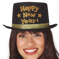 Zwarte Happy New Year Hoge Hoed