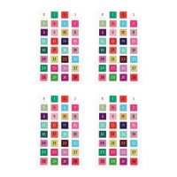 Getallenstickers op gekleurde vierkantjes - 4 vellen