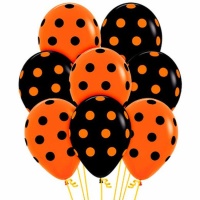 Latex ballonnen met oranje en zwarte stippen - Sempertex - 12 stuks