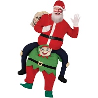 Kerstman kostuum gedragen door een elf voor volwassenen