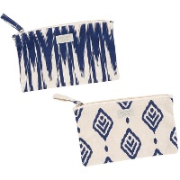Toilettas van blauw Ikat stof, plat, 30 x 22 cm - 1 stuk