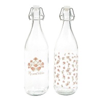 Fles van 1 L met vintage bloemen - 1 stuk