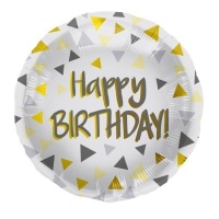 Happy Birthday ballon met driehoeken van 45 cm - Folat