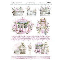 Rijstpapier met bloemen en roze tuin 29,7 x 42 cm - Artis decor - 1 stuk