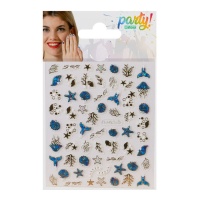 Zwart en blauw zeemeermin nagelstickers