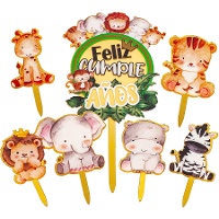 Taarttopper met dierenthema voor verjaardag - 7 stuks