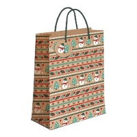 Kerstcadeautas 60 x 45 x 12 cm kraft met kerstfiguren - 1 stuk