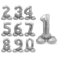 Zilverkleurige nummerballon met basis van 72 cm - Folat - 1 stuk
