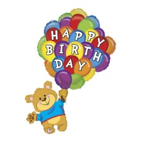 Teddybeer ballon Happy Birthday van 107 cm - Grabo