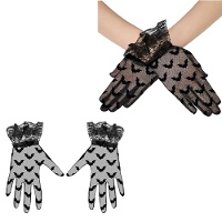 Korte handschoenen met zwarte vleermuizen van 22 cm