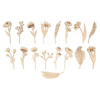 Assortiment van houten bloemfiguren - 17 stuks
