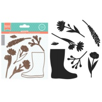 Stans- en stempelset Life is Simple garden - Happy cut Artemio - 7 delen