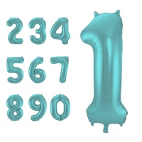 Turquoise groene nummerballon 86 cm - Folat - 1 stuk
