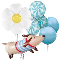 Boeket ballonnen met hond en bloem