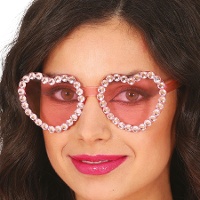 Roze hartvormige bril met glitters
