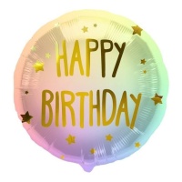 Pastelkleurige multicolor Happy Birthday ballon van 45 cm - Folat