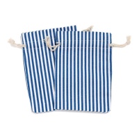 Katoenen geschenkzakjes met blauwe strepen, 15 cm - 2 stuks