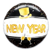 Gele Happy New Year ballon van 51 x 45 cm
