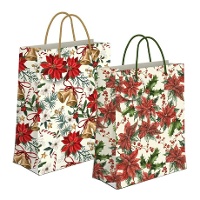 Kerstcadeautas 23 x 18 x 10 cm met kerstbloemmotief - 1 stuk