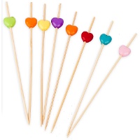 Spiesjes van 12 cm met gekleurde hartjes - 20 stuks