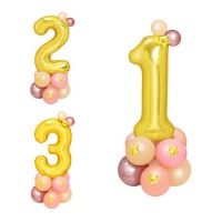 Boeket van gouden en roze nummerballonnen - 19 stuks