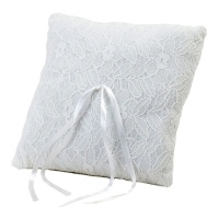 Kussen voor ringen met ivoorkleurig kant van 20 x 20 cm